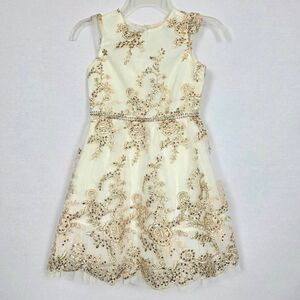 Rare Editions Girls Dress Size 8 Ivory Gold Sequin Lace Tulle Party Dress Rhines